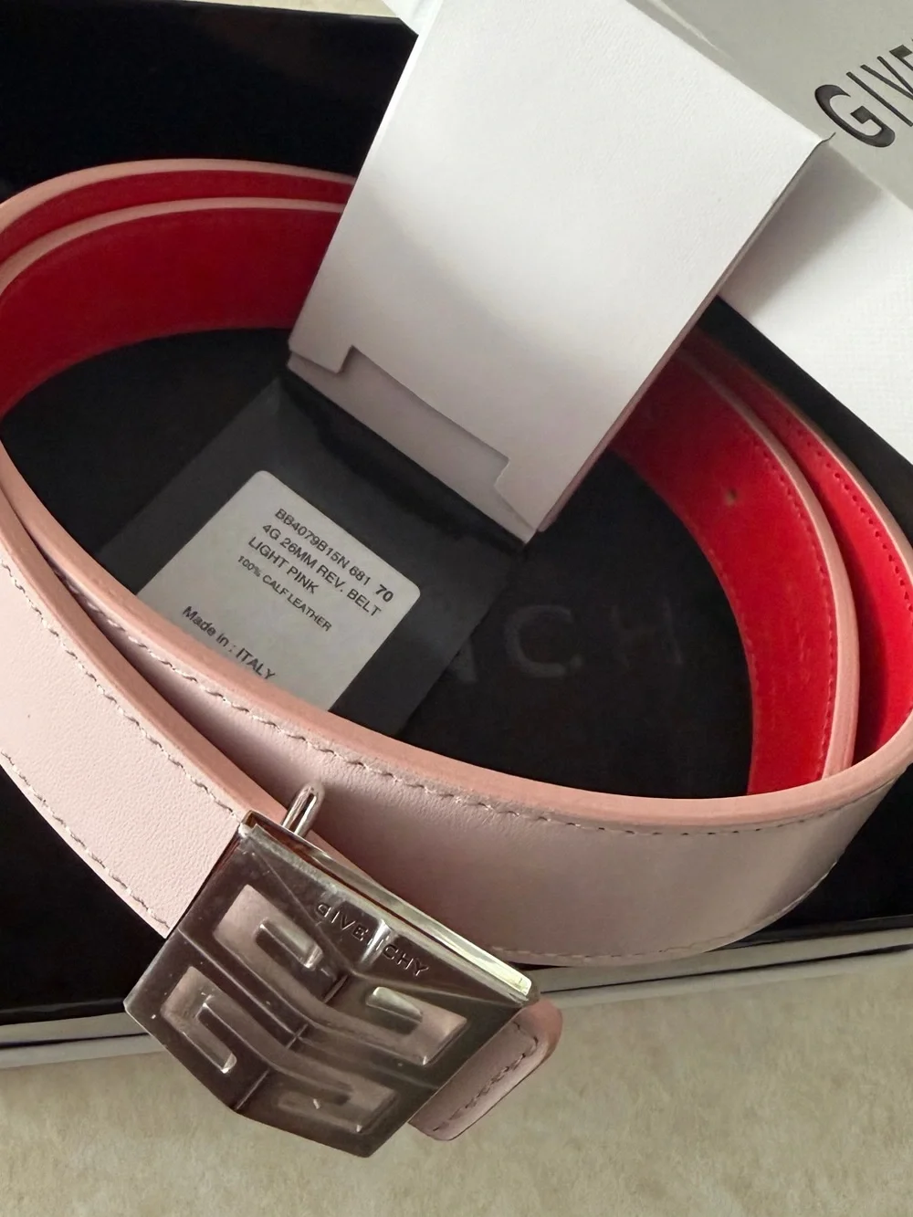 Givenchy Pink and Red Reversible Leather Belt